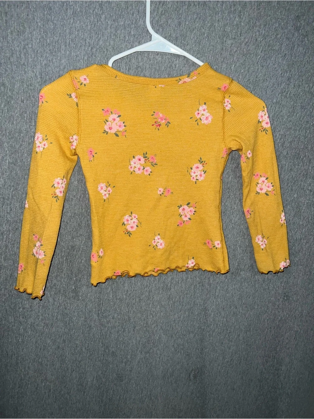 GAP Mustard Yellow Floral Long Sleeve Waffle Top